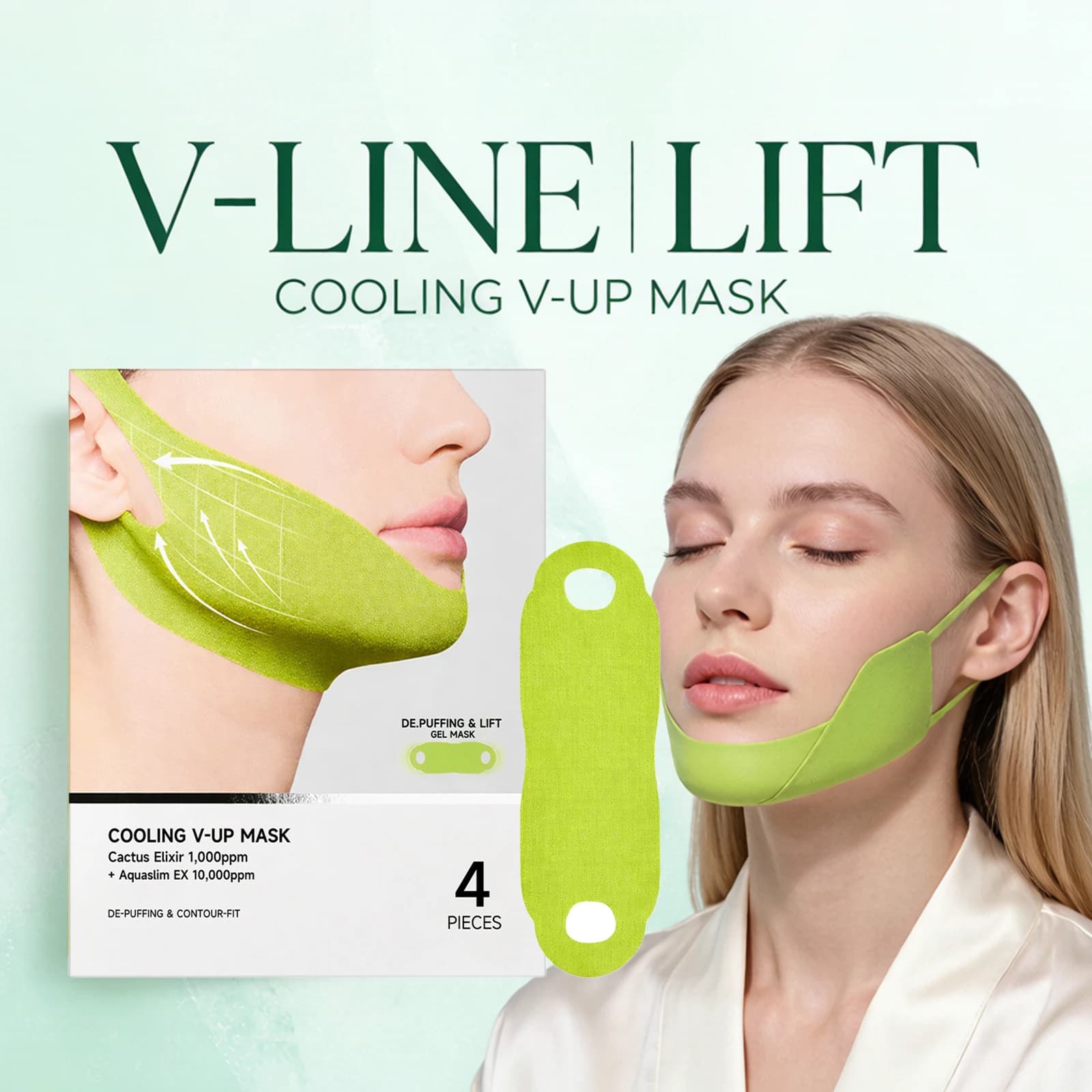 Face Lifting Tape Cactus Extract Cooling Chin Strap Depuffing Jawline Contouring V Shape Slimming Patch Non Woven Fabric Beauty Tool