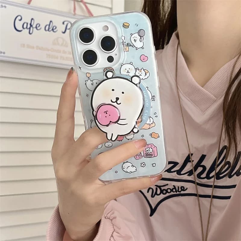 Custodia magnetica per telefono Cartoon Kawaii per iPhone 16 Pro 13 12 14 15 Pro Max Cover con supporto Magsafe Custodie con supporto carino per 15Pro