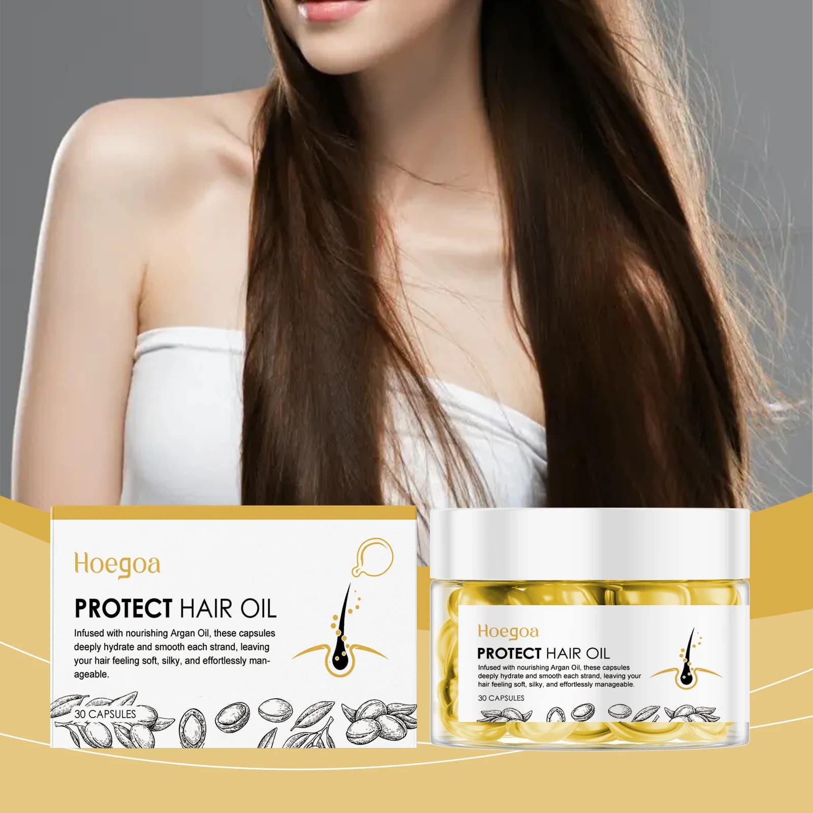 Hoegoa 30 pz Marocco Cura Dei Capelli Capsule di Olio Essenziale Liscio Balsamo Per Capelli Riparazione Capelli Massaggio Del Cuoio Capelluto Nutrire Capsule Per Capelli