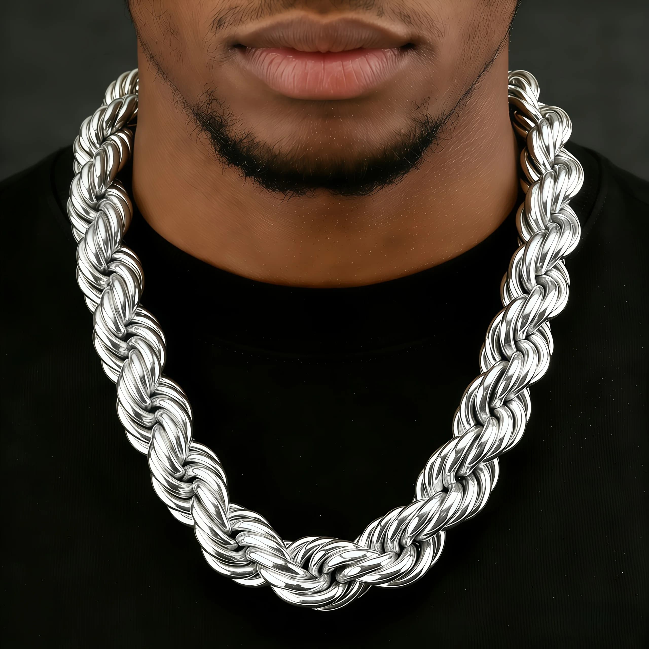 Collana a corda intrecciata scintillante da 12 mm placcata in argento 925 per uomo e donna, adatta per abbigliamento casual e regali di nozze.