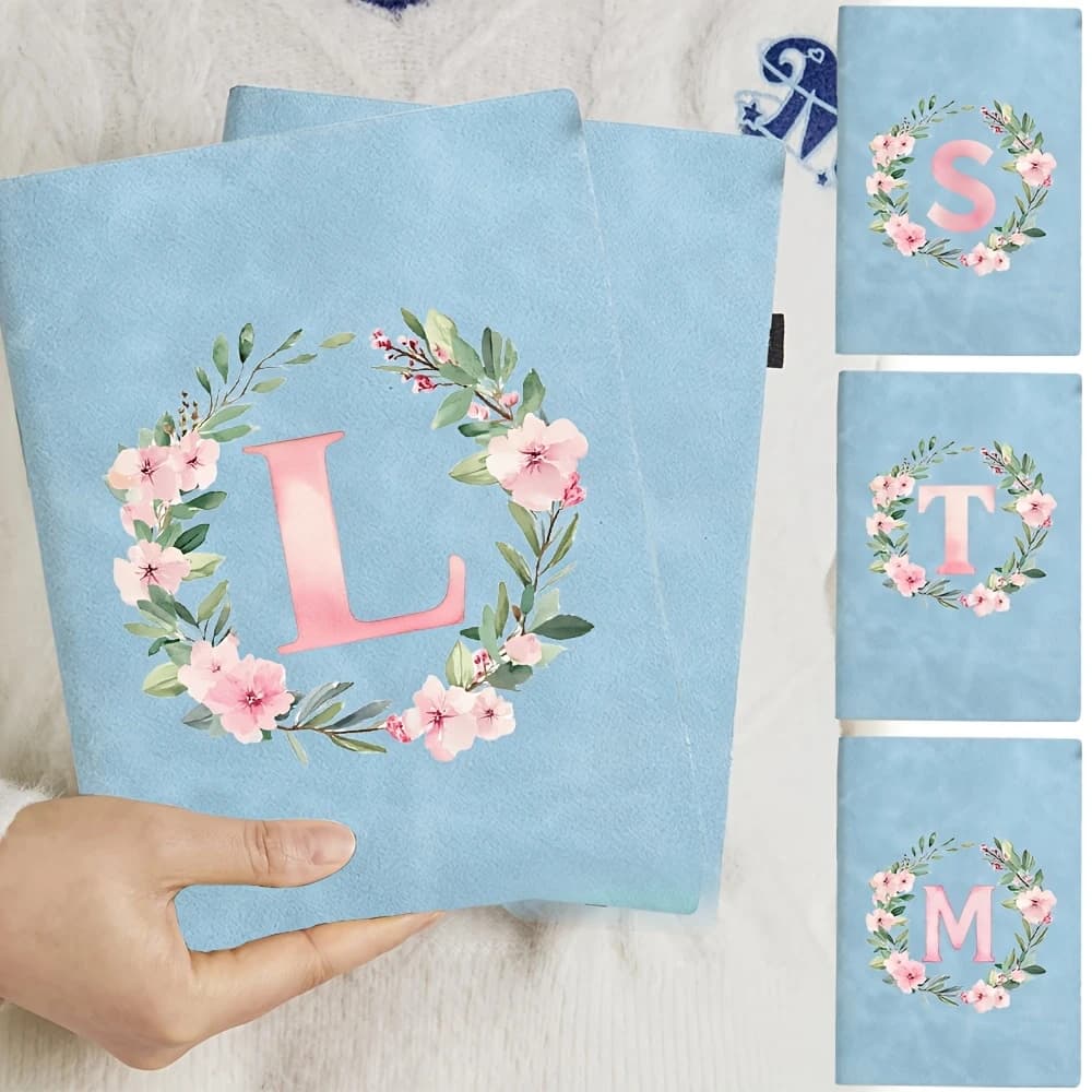Custom Wreath 26 Letter Faux Leather Notebook Personalized Initial Journal Notepad for Student Business Meeting