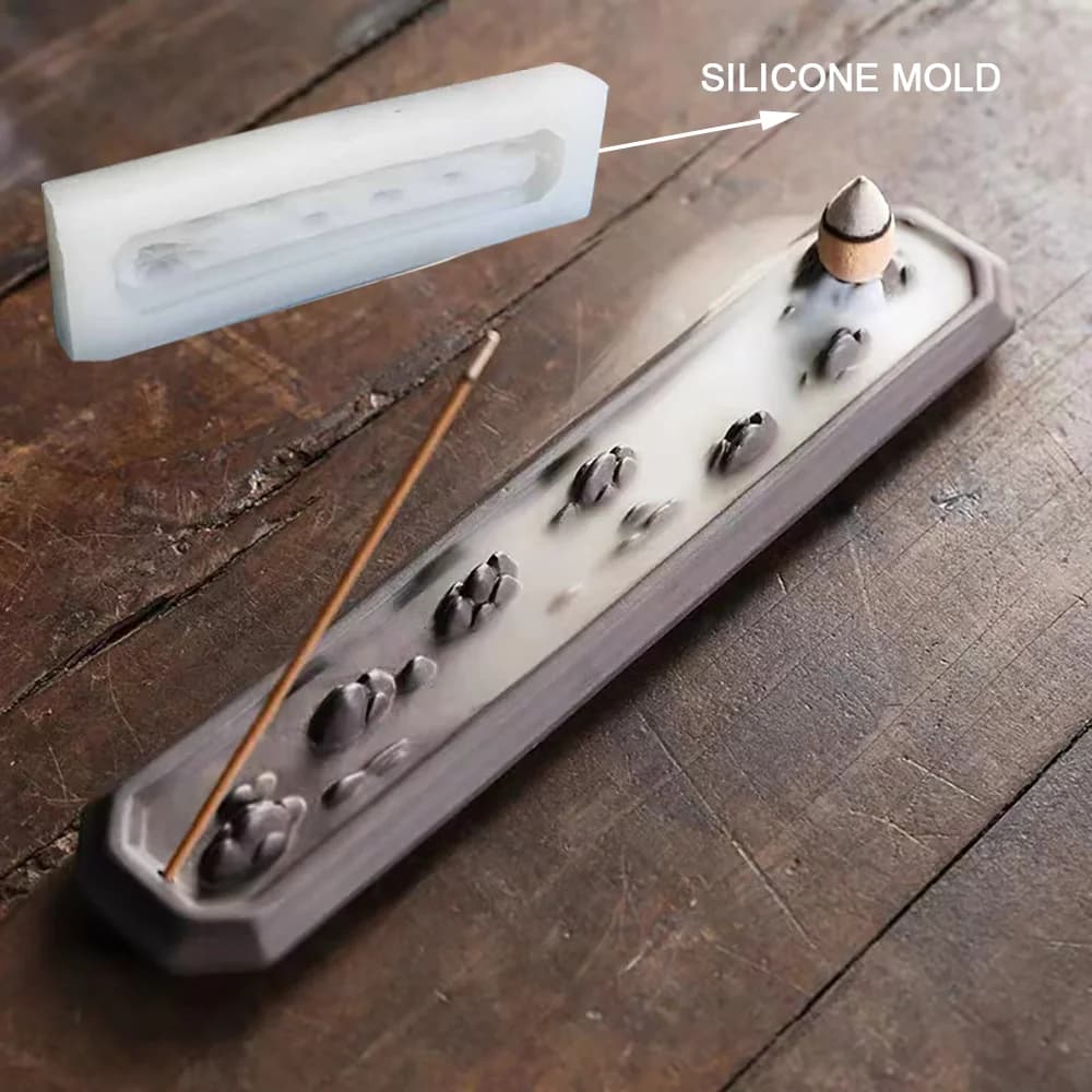 Vassoio per bruciatore di incenso a forma di roccioso Stampi in silicone Ornamento in cemento Stampo in silicone Porta bastoncini di incenso in cemento Stampo in gesso