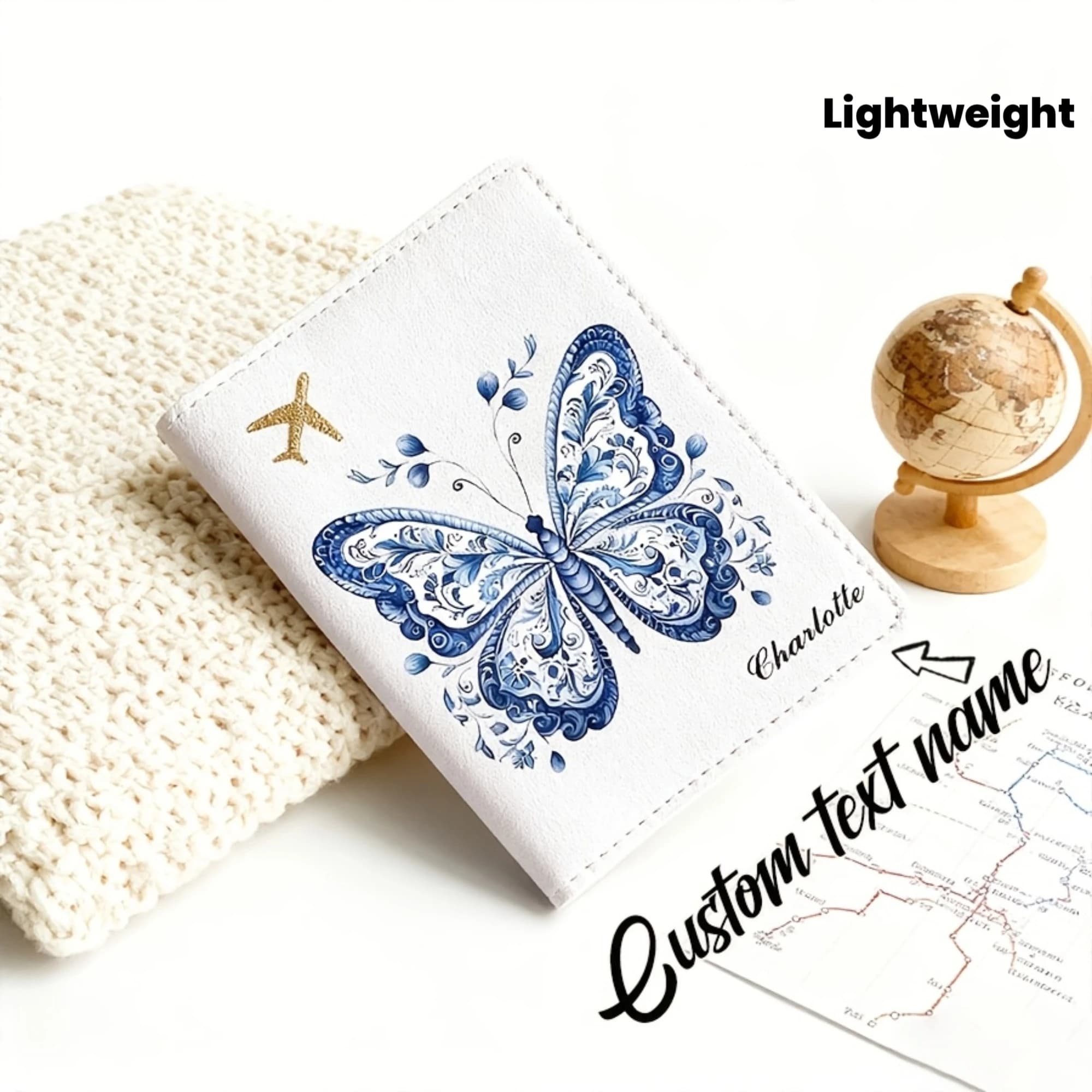 Customized Name Letter Butterfly Passport Holder, Lightweight And Portable Passport Bag, Personalized Passport Cover