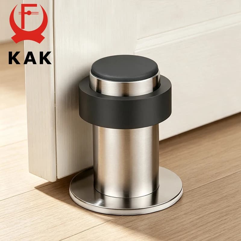 KAK Rubber Doorstops Door Stopper Stainless Steel Gaskets Floor Door Stop Safety Wall Protection Anti-collision Door Hardware