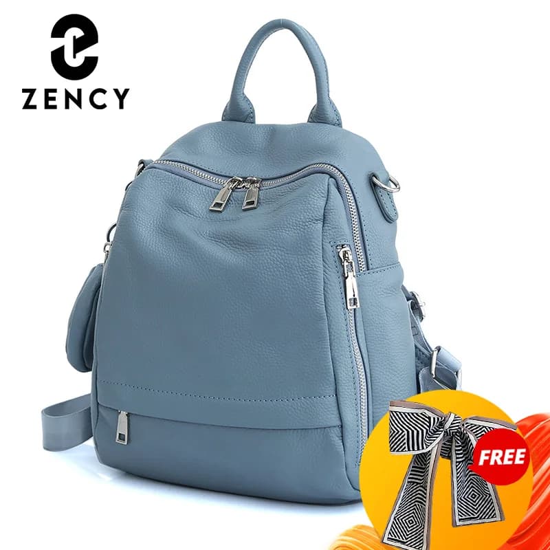 Zency genuine leather women's backpack, high quality school bag, travel bag, women's shoulder bag, commuter backpack
