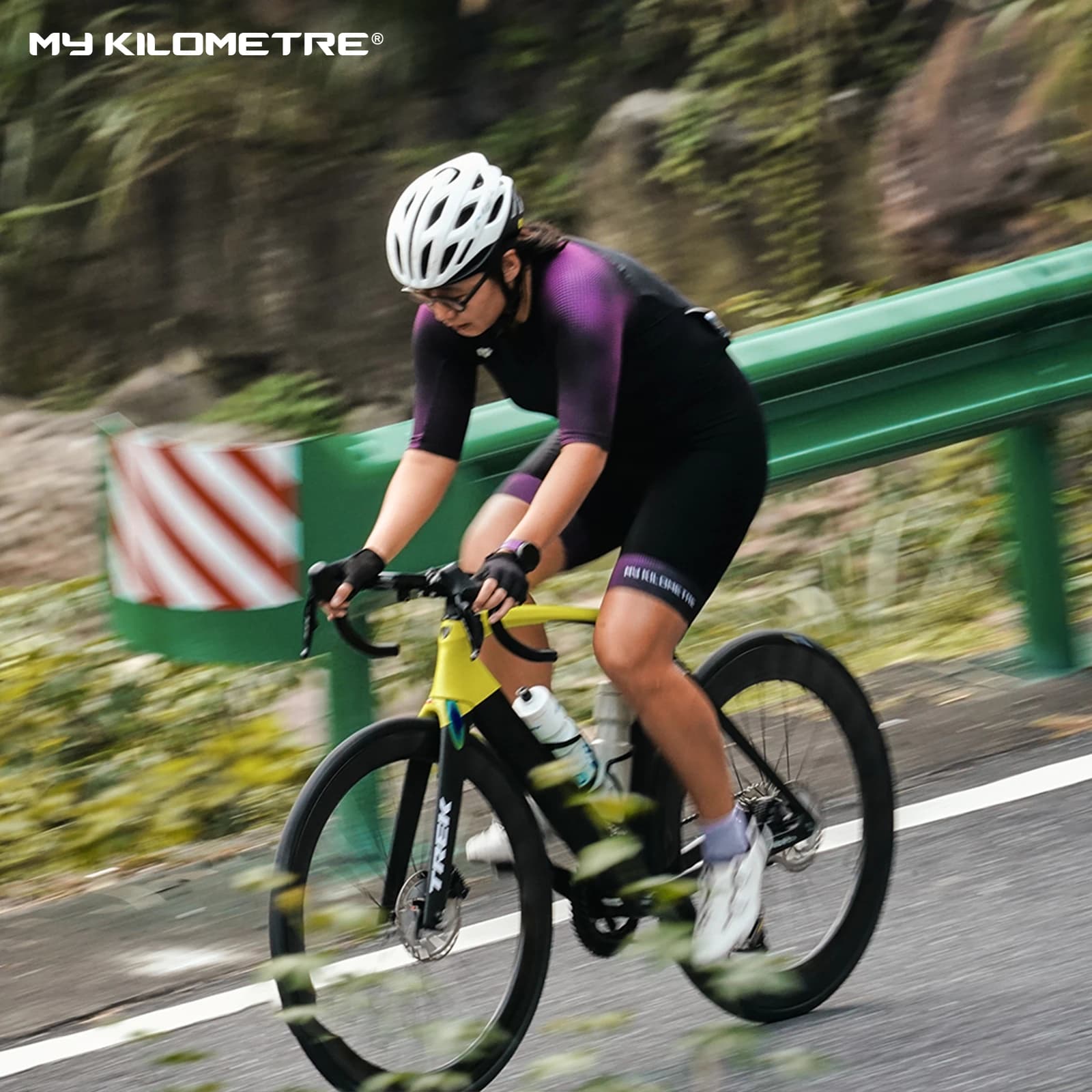 Tuta da triathlon a maniche corte da donna, ad asciugatura rapida, traspirante, per ciclismo, corsa e nuoto, con imbottitura in camoscio MY KILOETRE