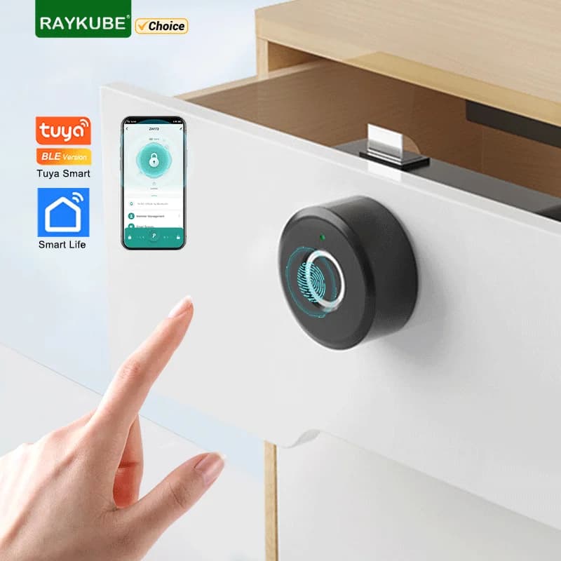 RAYKUBE ZW172 Tuya BLE Serratura biometrica per impronte digitali Serratura per armadio senza chiave Serratura per cassetto intelligente Serratura antifurto Installazione senza trapano