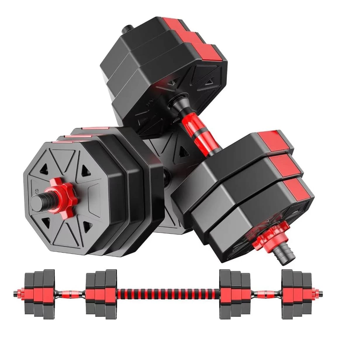 Set fitness con manubri regolabili per bilanciere – Impugnatura antiscivolo da 44 libbre, set di pesi con bilanciere per allenamento per la forza della palestra domestica 3 in 1