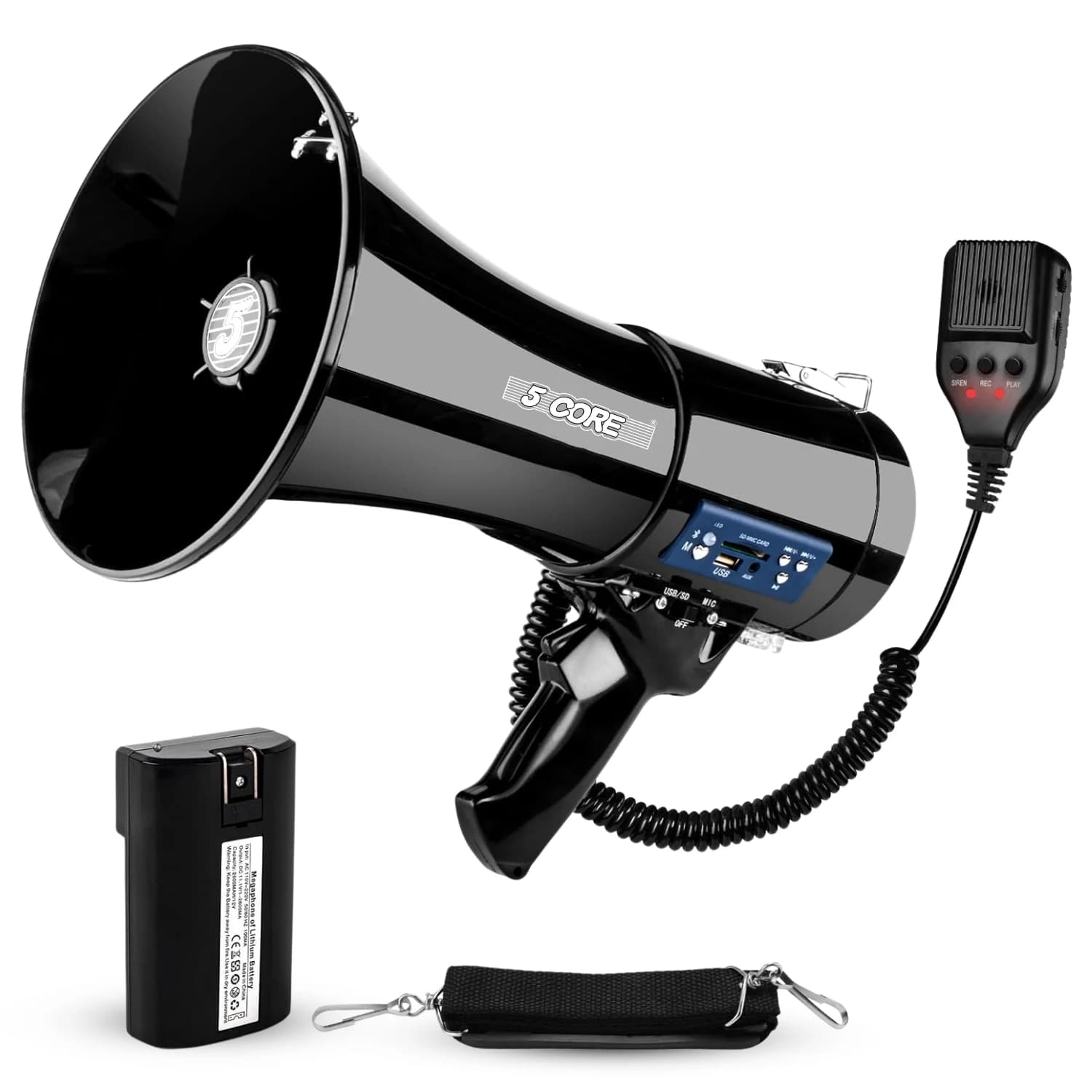 Megaphone 5 Elements with 50W Speaker, Bluetooth, Siren, Adjustable Volume, PA High Volume Portable System