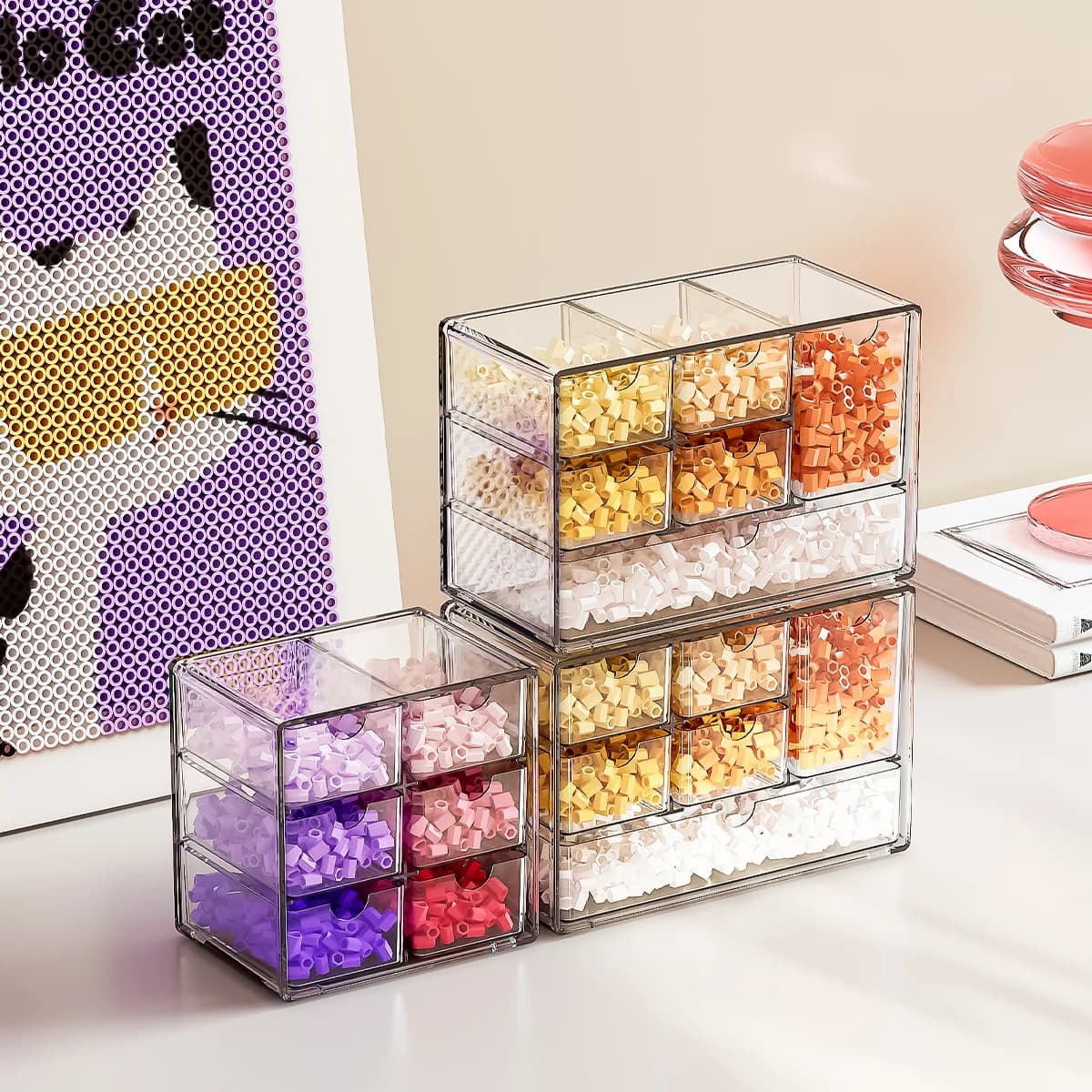 Organizer in Acrilico con 6 Cassetti, Cassetti Trasparenti per Forniture da Ufficio, Organizzazione Scrivania e Contenitore per Trucchi, Gioielli, Articoli Artistici