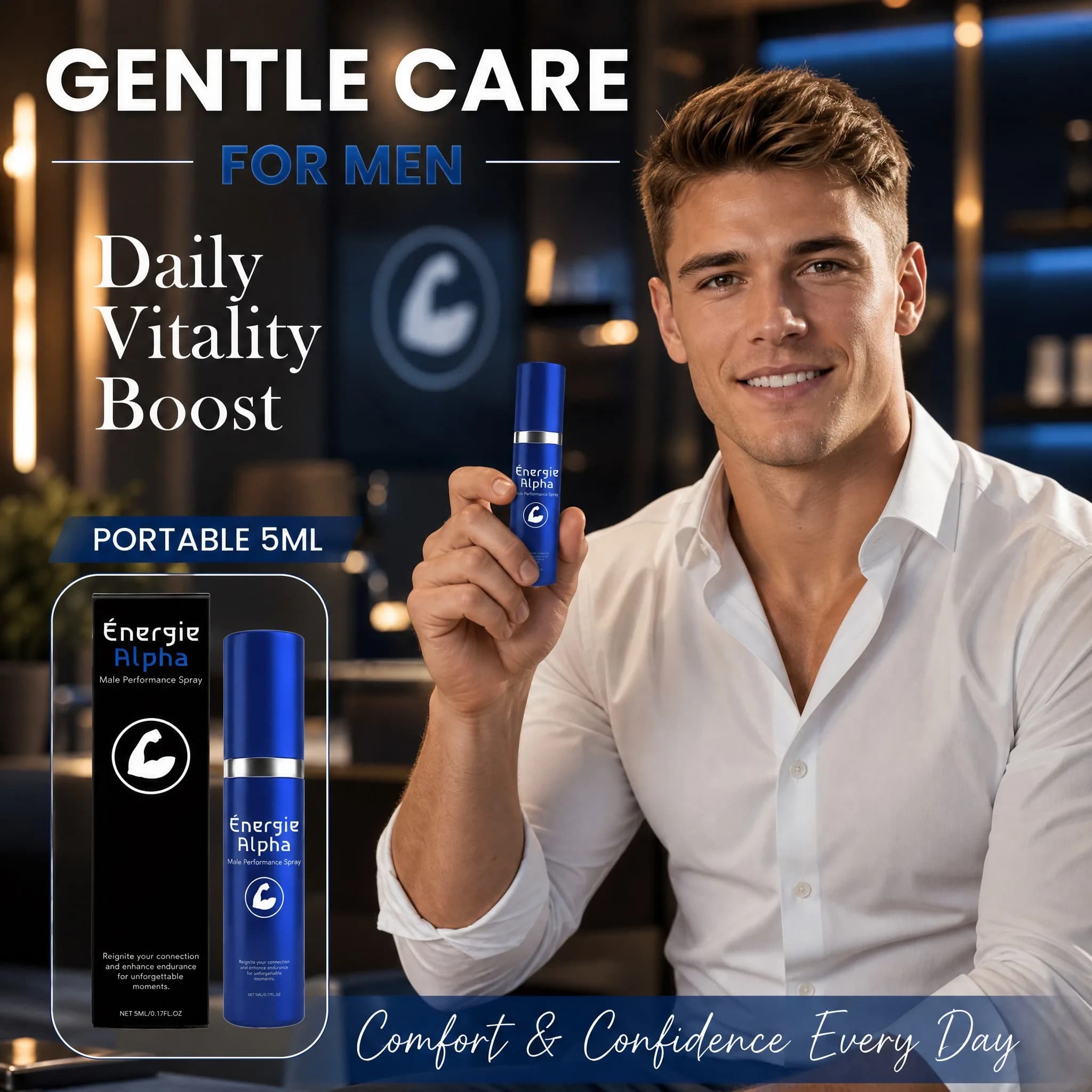 Energie Alpha Men Private Care Spray Gentle Soothing Moisturizing Skin Care Spray Panthenol Glycerin Portable Travel 5ml