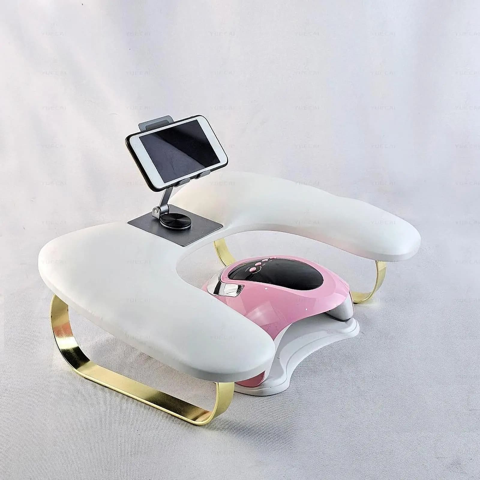 Cuscino per nail art con supporto per telefono Bracciolo per manicure a forma di U Strumento accessorio per nail art in pelle PU per salone di casa Unghie Techs Fai da te