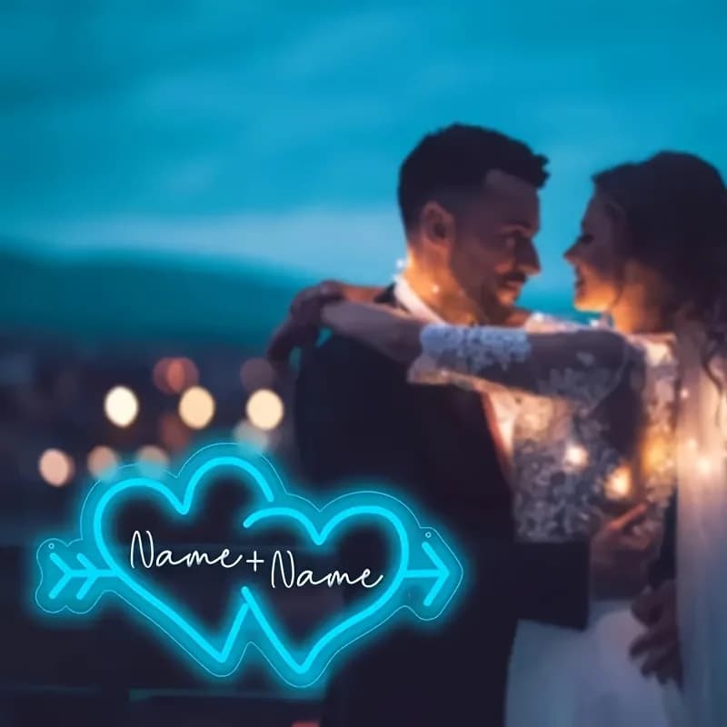 Insegne al Neon Personalizzate con Design Nome e Cuori, Decorazione Romantica per Porte e Pareti per Matrimoni, Feste, Inaugurazioni, Anniversari e Compleanni