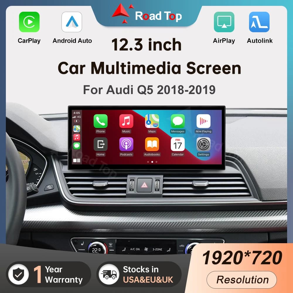 Display multimediale per auto da strada per Audi Q5 2018-2019 Schermo Linux da 12,3 pollici con funzioni Wireless CarPlay Android Auto Airplay
