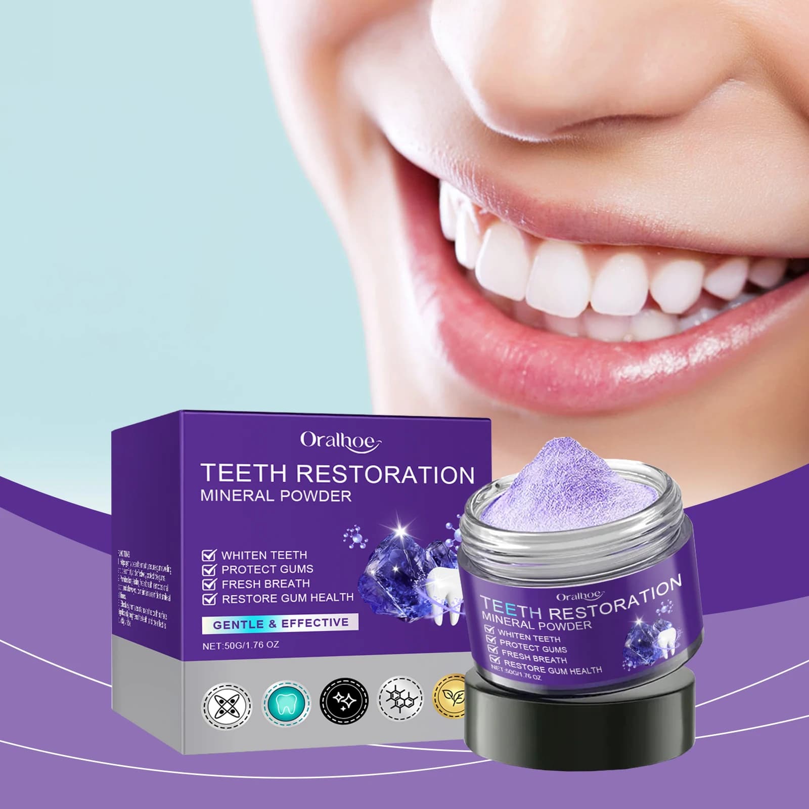 Purple Teeth Powder Remove yellow teeth stains Restructured Hard teeth Fresh breath Protect teeth Health treatment for oral hygiene