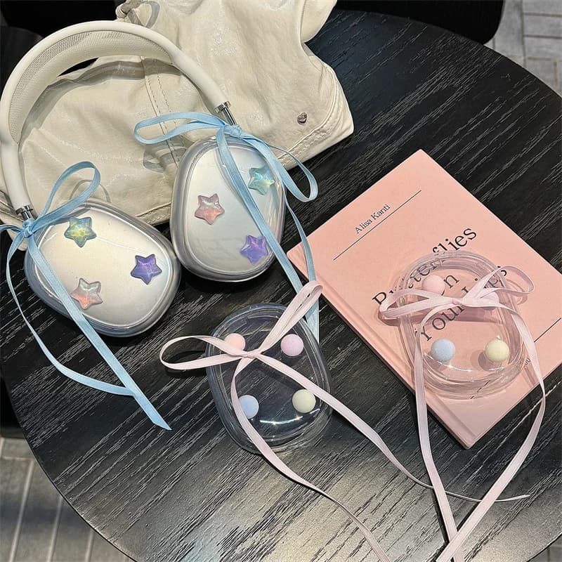 Korean cute bowknot scarf star case for earphones for Apple Airpods Max protective covers for headphones transparent silicone airpodsmax