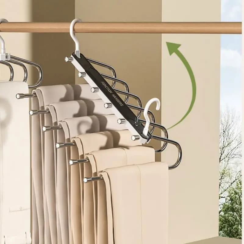 6 Layer Anti-Slip Pants Hanger, Space Saving Closet Organizer with 65mm Spacing for Jeans Trousers Clothes Storage (1)