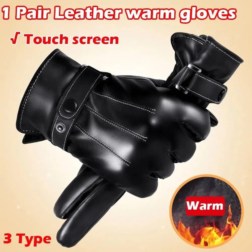 Men's Warm Gloves PU Leather Winter Gloves for Outdoor Sports Full Touchscreen Gloves Horse Riding Gloves for Snow Driving Waterproof