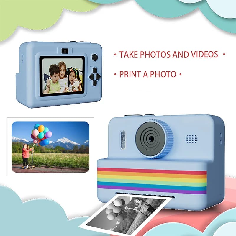 Stampa istantanea per fotocamera per bambini, schermo da 2,8 pollici, ricarica USB, fotocamera digitale per bambini 3 rotoli di carta, giocattoli regalo di compleanno di Natale