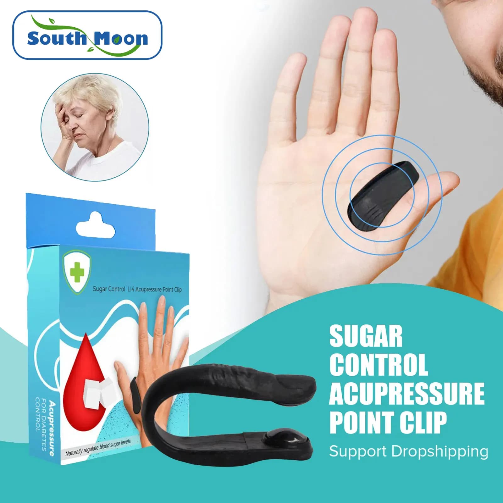 Sugar Control Acupressure Point Clip for Diabetic Treatment Blood Glucose Relief Balance Relaxation Tension Anxiety Health Care