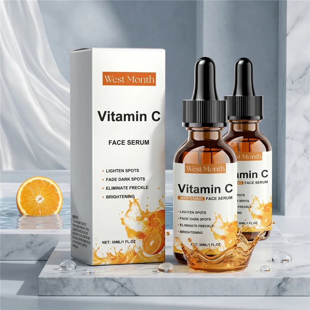 2PCS Vitamin C Facial Serum Set Hydrating Moisture Brightening Tint Velvet Finish Smooth Fit Daily Skincare Duo Bottles Box