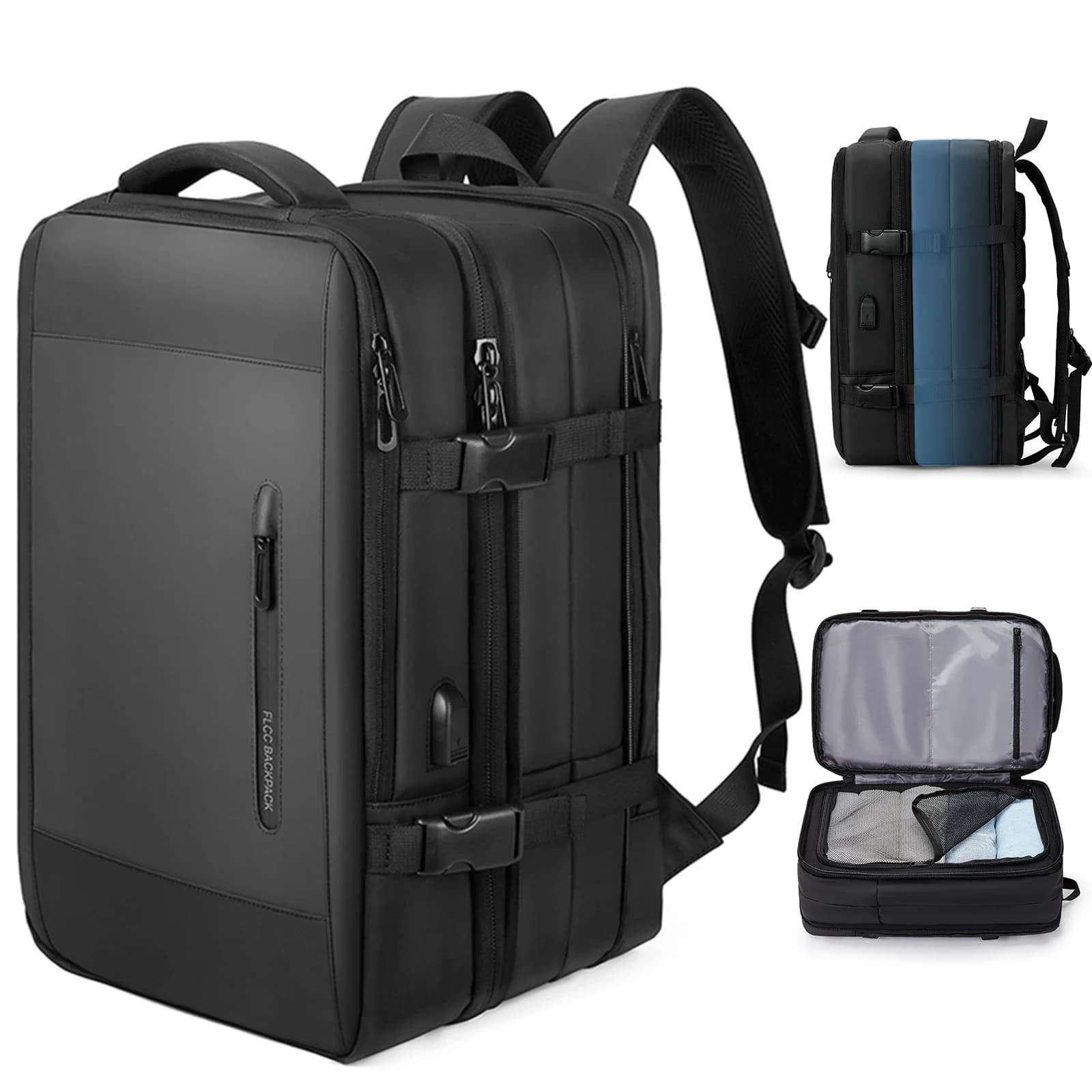 Zaino da viaggio d'affari minimalista da uomo Zaino per laptop da 17 pollici grande espandibile Borsa da viaggio antifurto con ricarica USB