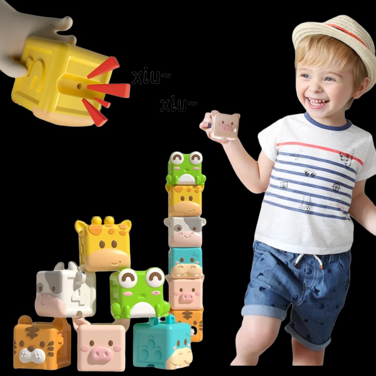 Baby Bath Toys Montessori Animal Cognitive Floating Water Toys Soft Stacking Building Blocks Safe Teething Squeeze Sensory Toys