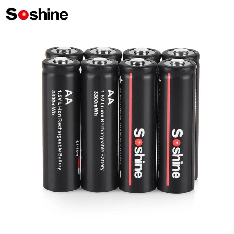 Soshine AA 1.5V batteria ricaricabile agli ioni di litio 3300mwh 1.5v Aa batterie agli ioni di litio per orologi rilevatore di fumo con caricatore aa