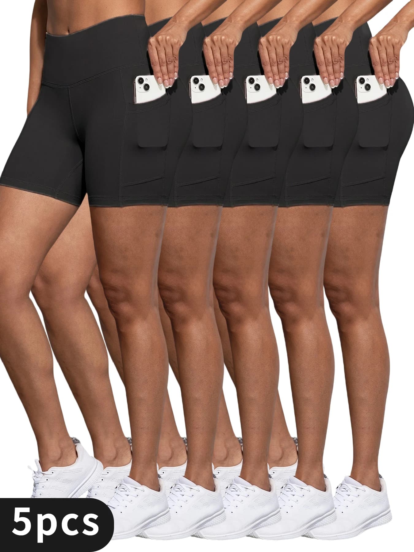 Women's high-life yoga shorts Flex 5 pieces, integrated pocket, belly modeling, buttocks lifting and quick drying for cross-work shorts