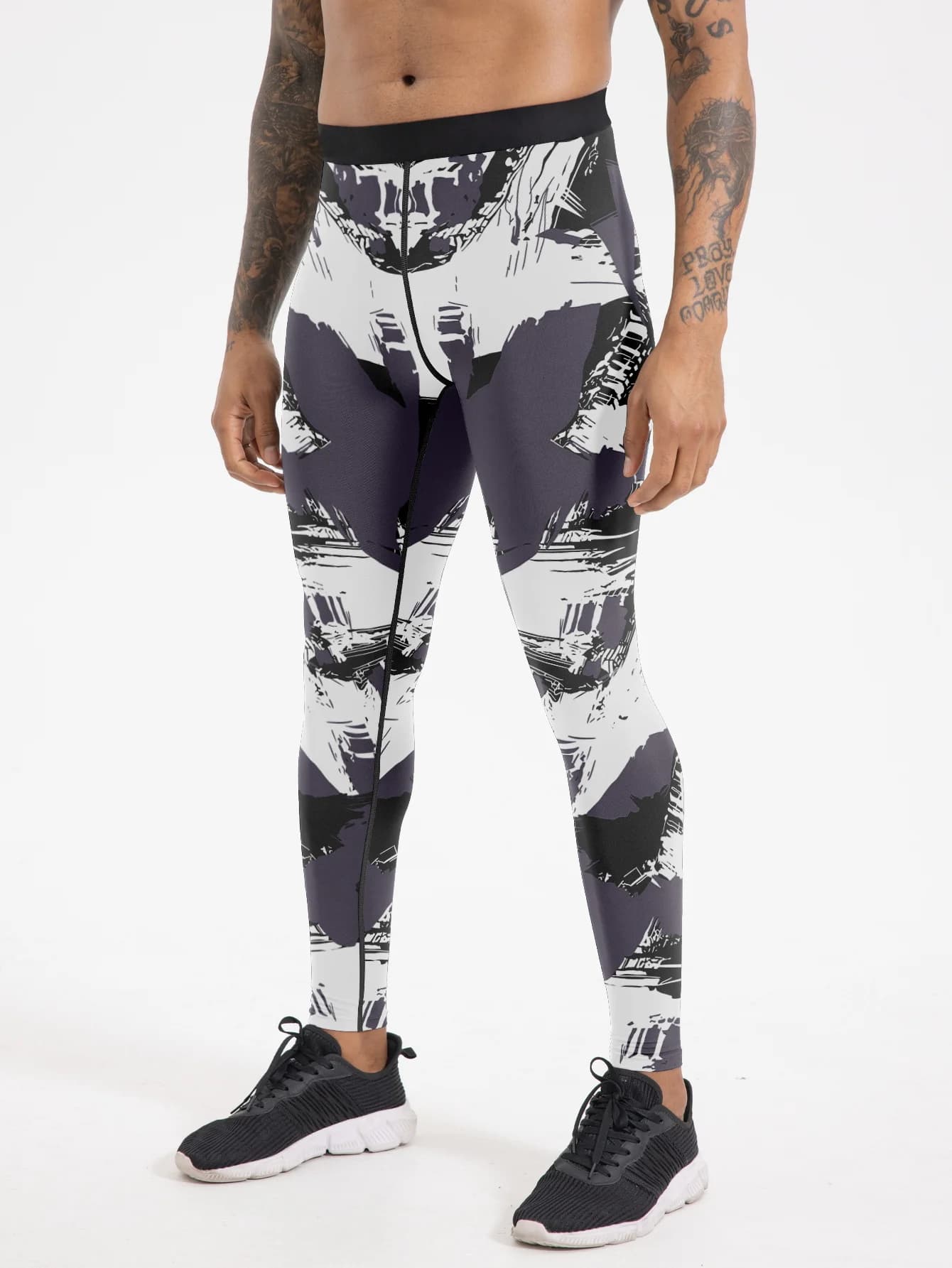 Men's Compression Leggings For Outdoor Running Sports Leggings With Digital Print With Polyester And Elasticized