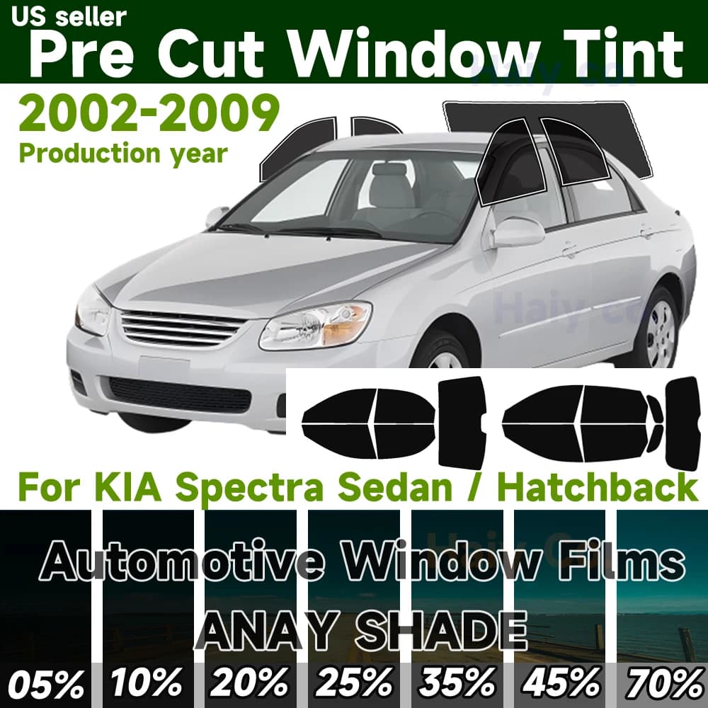 Pellicola Oscurante Pretagliata per Finestrini Auto Kia Spectra Sedan/Hatchback 2002-2009, Protezione Solare UV a 2 Strati, Pellicola Privacy