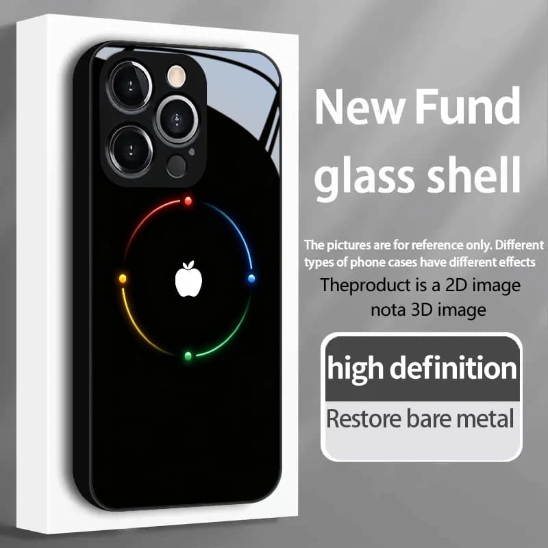 PROTECT Colorful apple pattern for iPhone 17/16e/16/15/14/13/12/Max/11/Pro/Plus Luxury Tempered Glass Protective Case