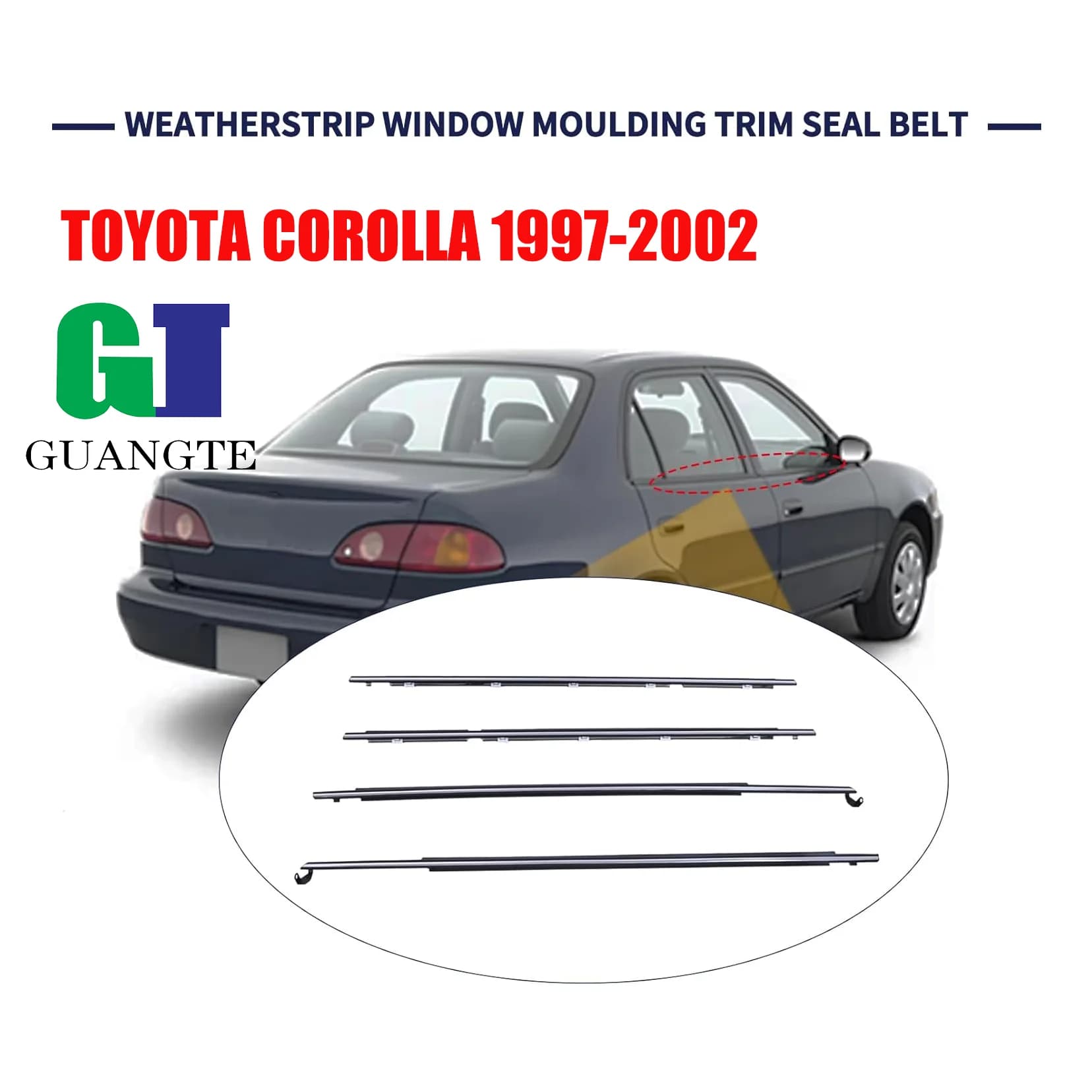 Chrome Weatherstrip Window Moulding Trim Seal Belt 4Pcs Compatible with Toyota Corolla AE110/AE111 1995-2002 75710-02050