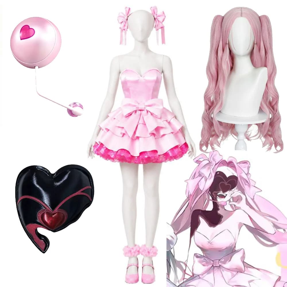 Mizi Cosplay Alien Stage Zombie State Costume Wig Pink Mini Dress Pink Earphones Bow Glitter Ruffle Skirt Idol Stage Outfit