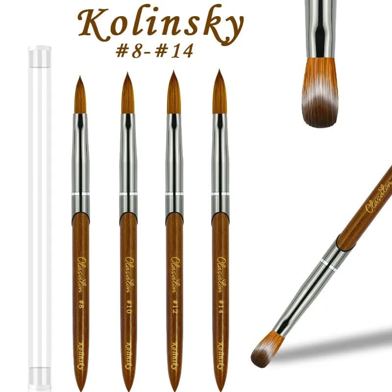 Kolinsky Acrylic Nail Brush, Sandalwood Handle Nail High Quality Paint Brush Manicure Brush Tool Size #8-14