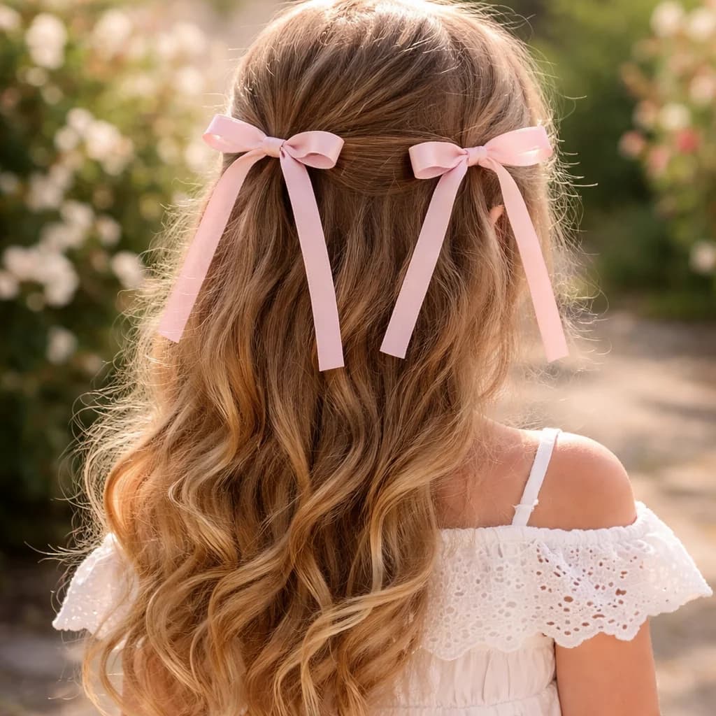 2 fermagli per capelli con fiocco a nastro lungo, fermagli sottili in raso con fiocco e coda lunga per donne e ragazze, per acconciature da balletto e look dolci