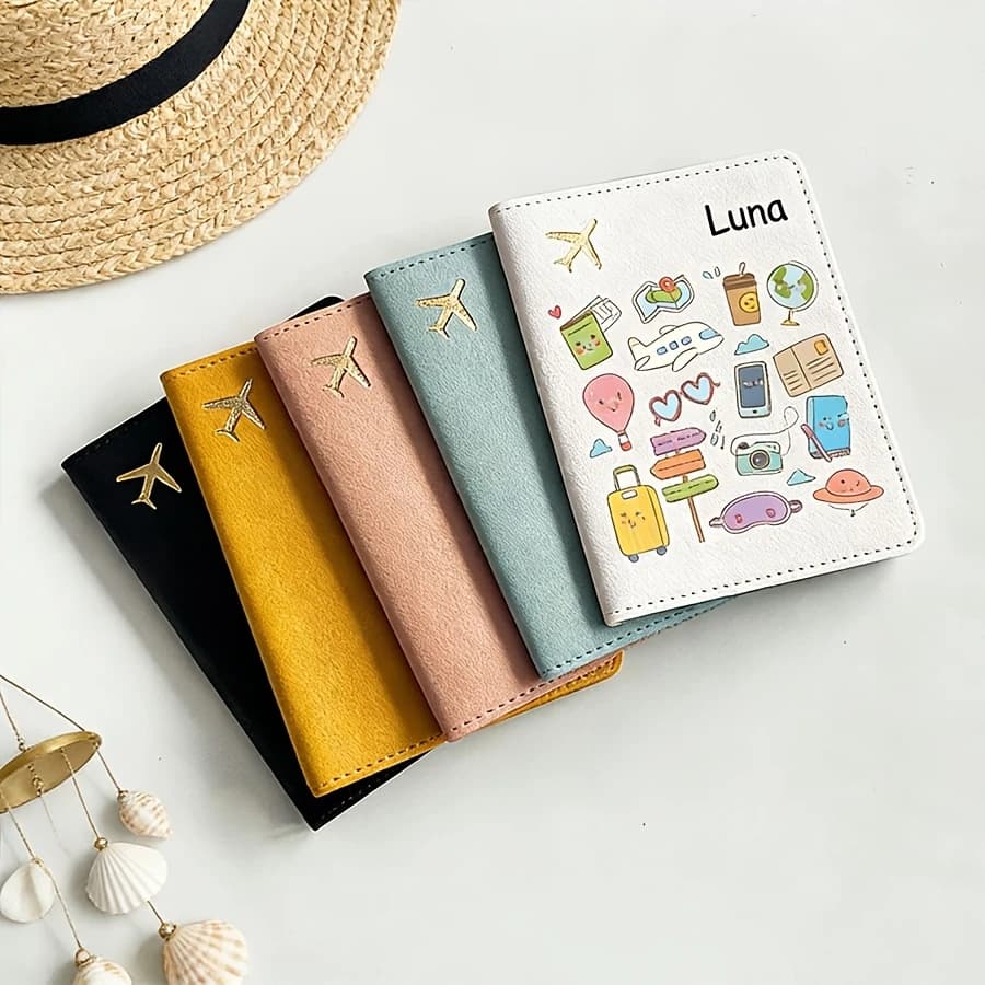 Custom Name Initial Minimalist Passport Holder Light Open Close Travel Document Case Gift For Business Vacation Frequent Flyers