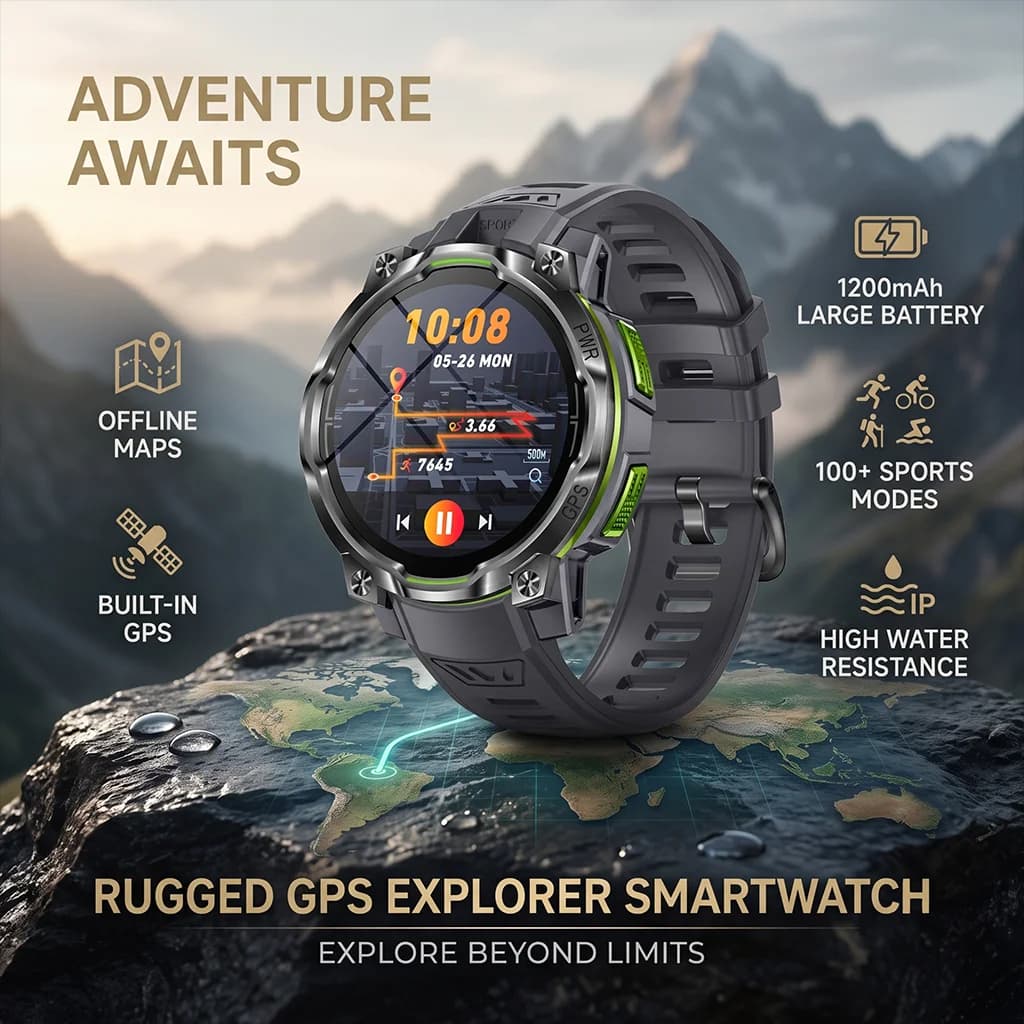 2026 New Outdoor Smart Watch Built-in GPS Offline Map 1200mAh battery 100+ Sports Fitness Tracking waterproof Smartwatch For Men