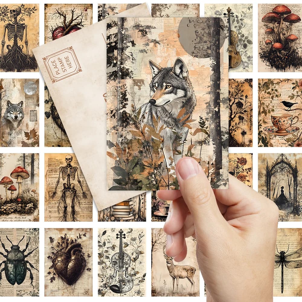 32 pezzi, cartoline vintage di Halloween, teschi, lupi, regali di compleanno/anniversario, da collezione, giftabile e postabile