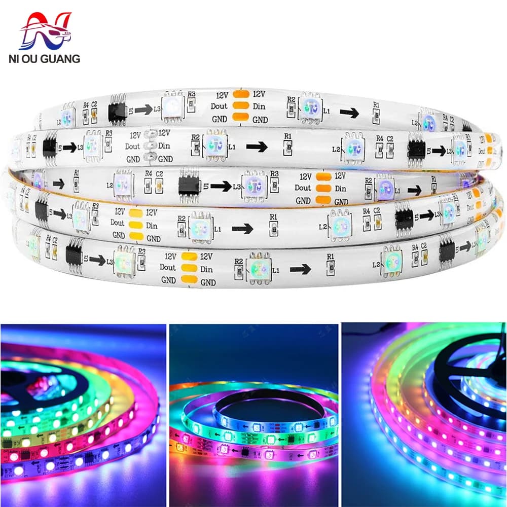 Striscia luminosa a LED WS2811 30/48/60/84/96 LED/m DC12V PCB bianco/nero WS2811 Striscia luminosa a LED indirizzabile Luce ambientale domestica digitale