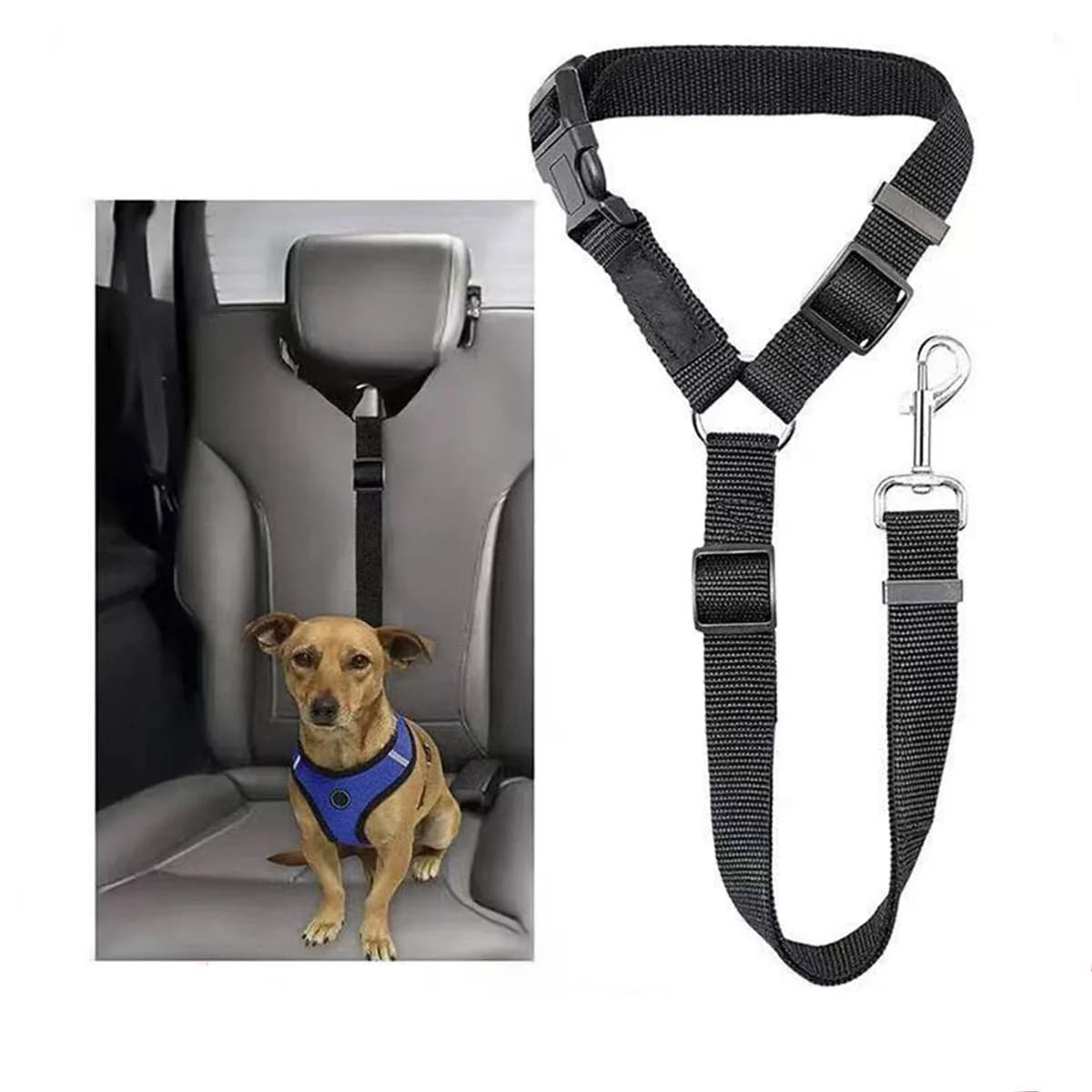 Two-in-one Pet Car Seat Belt Nylon Lead Leash Backseat Safety Belt Adjustable Dogs Harness Collar Pet Accessories Solid Color