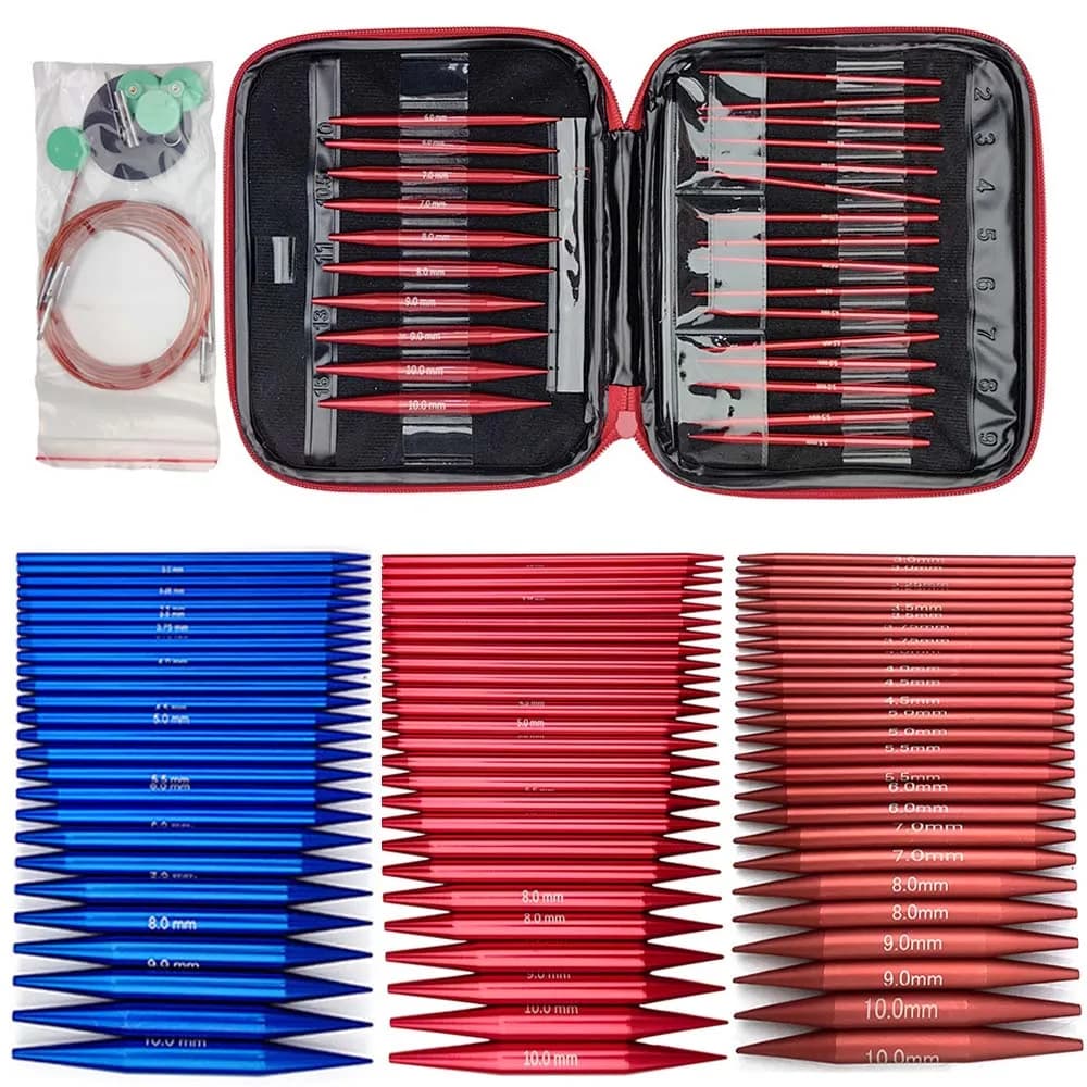 13 paia di ferri da maglia circolari in alluminio set di uncinetti intercambiabili filo per tessitura kit di accessori per strumenti artigianali per maglieria