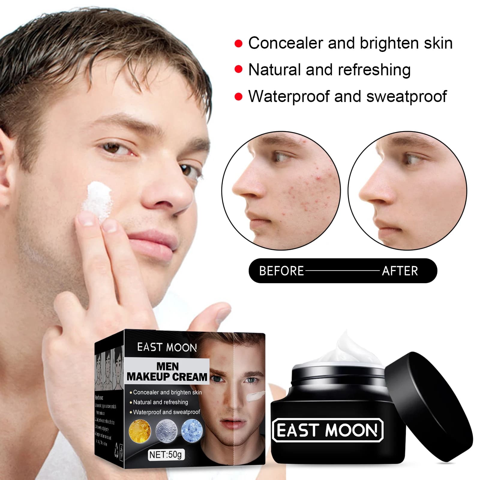Conceal Whitening Tone-Up Cream Natural Refreshing Waterproof e Sweat-proof Concealer And Brighten Skin Men Makeup Cream