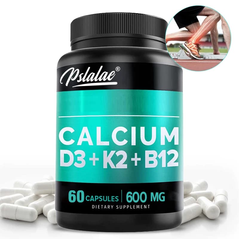 Calcium 600 Mg, vitamin D3 supplement K2 B12-provides heart, bone and immune support for women and men-60 capsules