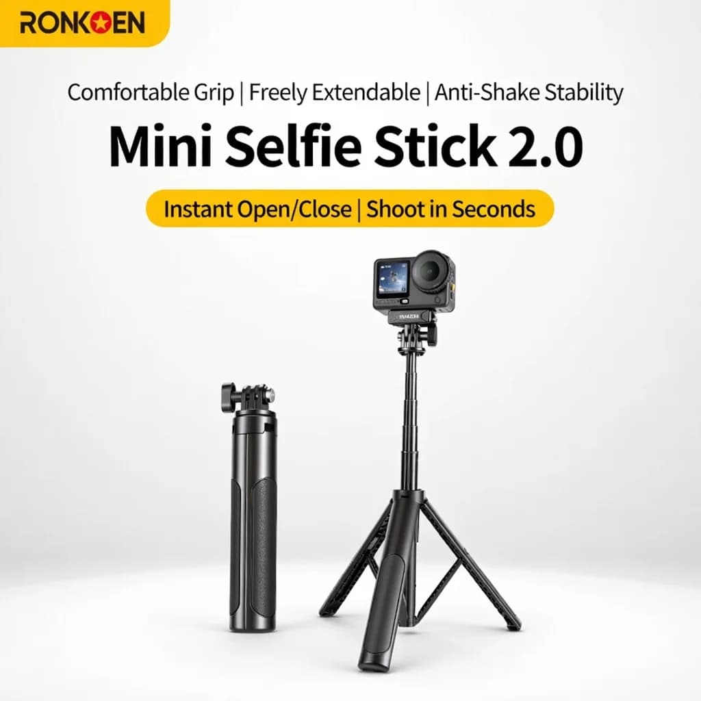 RONKOEN TZ-24 Mini Treppiede Selfie Stick da 60cm a Sgancio Rapido, Portatile e Regolabile per GoPro Insta360 DJI Osmo Action Camera