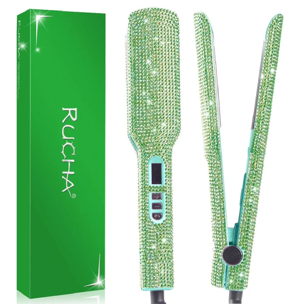 Piastra per capelli in titanio con ferro piatto con strass Ferro a doppia tensione Strumenti professionali per capelli Display LCD Ferri da 2 pollici
