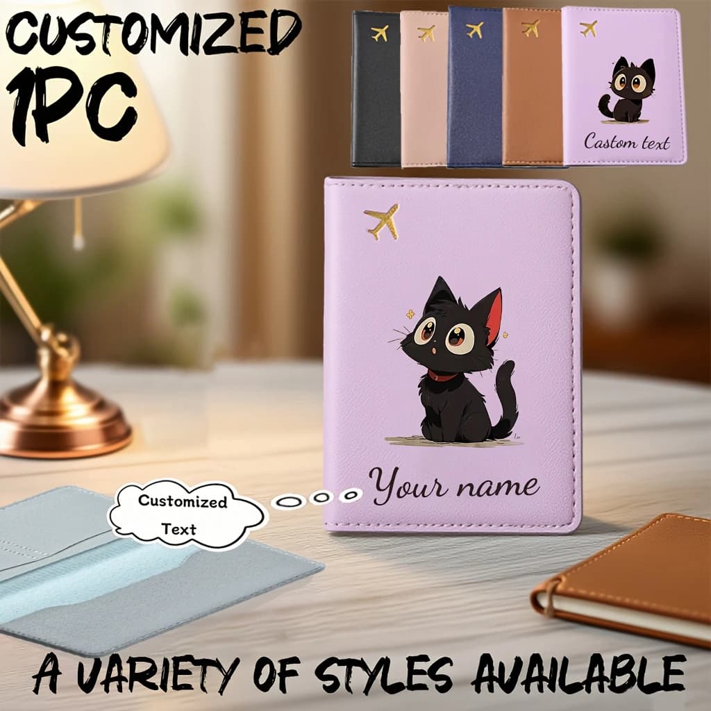 Personalized Kitten Passport Holder Compatible for Passports - Name/Text Travel Document Case,Cute Kitten for &, Passport Cover