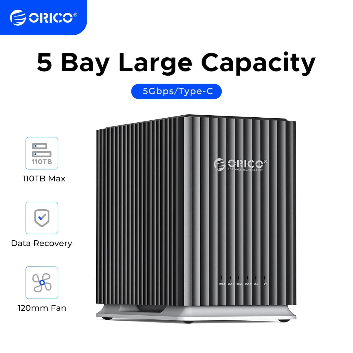 ORICO HDD Docking Station 2Bay 5Bay Type-C Personal Storage 12V 4A Power Supply Silent Design Strong Heat Dissipation 3.5"