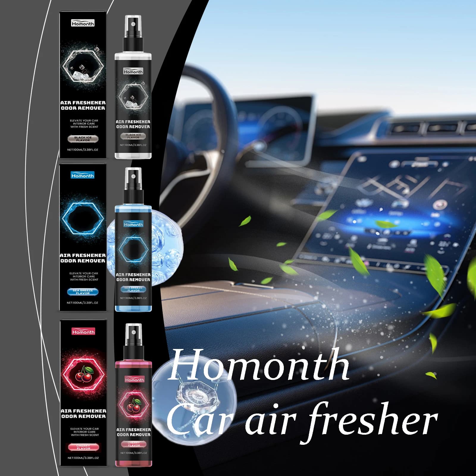 Homonth Multi Profumo Deodorante per Auto Spray Duraturo Fragranza Fresca Efficace Elimina Cattivi Odori Rinfrescante Deodorante per Auto Spray