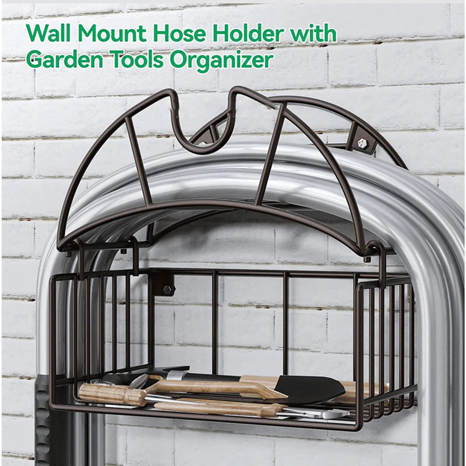 Wall Mount Garden Hose Holder with Tool Organizer Bracket Sturdy Water Pipe Hanger Storage Rack for Park Patio Outdoor Yard